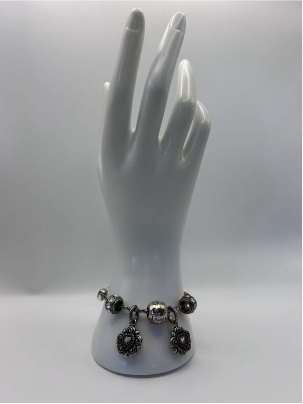 Brighton Bracelet Silver Tone Chain Heart Charm Blue Rhinestone Jewelry - Picture 1 of 7